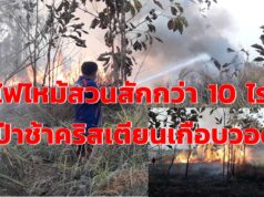(มีคลิป)ไฟไหม้สวนสักกว่า 10 ไร่ หวิดไหม้ป่าช้าคริสเตียน