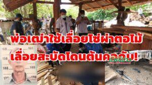 พ่อเฒ่าใช้เลื่อยโซ่ดัดแปลงผ่าตอไม้สักเลื่อยสะบัดโดนต้นคอดับ