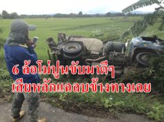 (มีคลิป)6ล้อโม่ปูนขับมาดีๆเสียหลักแฉลบลงข้างทางเฉย