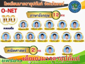 นักเรียน รร.มารดาอุปถัมภ์ สร้างชื่ออีกแล้วสอบ O-NET ได้คะแนนเต็ม 100 คะแนน 14 คน