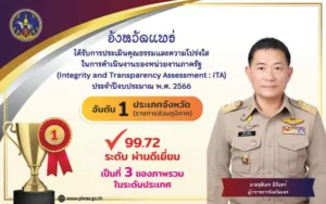 จ.แพร่ประเมิน ITA คะแนนนำลิ่วได้เฉลี่ย 99.72 ที่1ประเภทจังหวัด ที่ 3 ภาพรวมของประเทศ