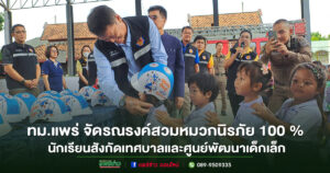 ทม.แพร่ จัดรณรงค์สวมหมวกนิรภัย 100 % แก่นักเรียนในสังกัดเทศบาลเมืองแพร่และศูนย์พัฒนาเด็กเล็ก ประจำปีงบประมาณ 2568