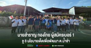 นายสำราญ กองโกย ผู้สมัครนายกอบต.น้ำชำเบอร์ 1 ชู 8 นโยบายเด็ดอ้อนชาวต.น้ำชำเข้าคูหากาเบอร์ 1 เป็นนายกอบต.น้ำชำ