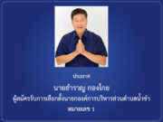 ประกาศ นายสำราญ กองโกย ผู้สมัครรับการเลือกตั้งนายกองค์การบริหารส่วนตำบลน้ำชำ หมายเลข 1