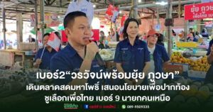 เบอร์ 2 “วรวัจน์ พร้อม ยุ้ย ภูวษา”เดินตลาดสดมหาโพธิ์ อ้อนขอแรงใจพ่อค้าแม่ค้า พร้อมเสนอนโยบายเพื่อปากท้อง ชูเลือกเพื่อไทย เบอร์ 9 นายกคนเหนือ