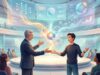 เจาะลึก WWDC 2026: ยุคใหม่ของ Siri AI และการส่งไม้ต่อครั้งสำคัญของ Apple ชายสองคนบนเวทีกำลังนำเสนอเทคโนโลยี AI เรืองแสง ท่ามกลางผู้ชมในห้องประชุมล้ำสมัย