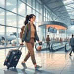 student with suitcase airport